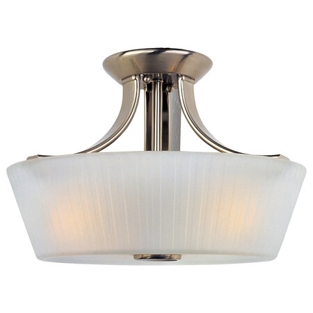 Maxim Three Light Satin Nickel Frosted Glass Drum Shade Semi-Flush Mount 21501FTSN